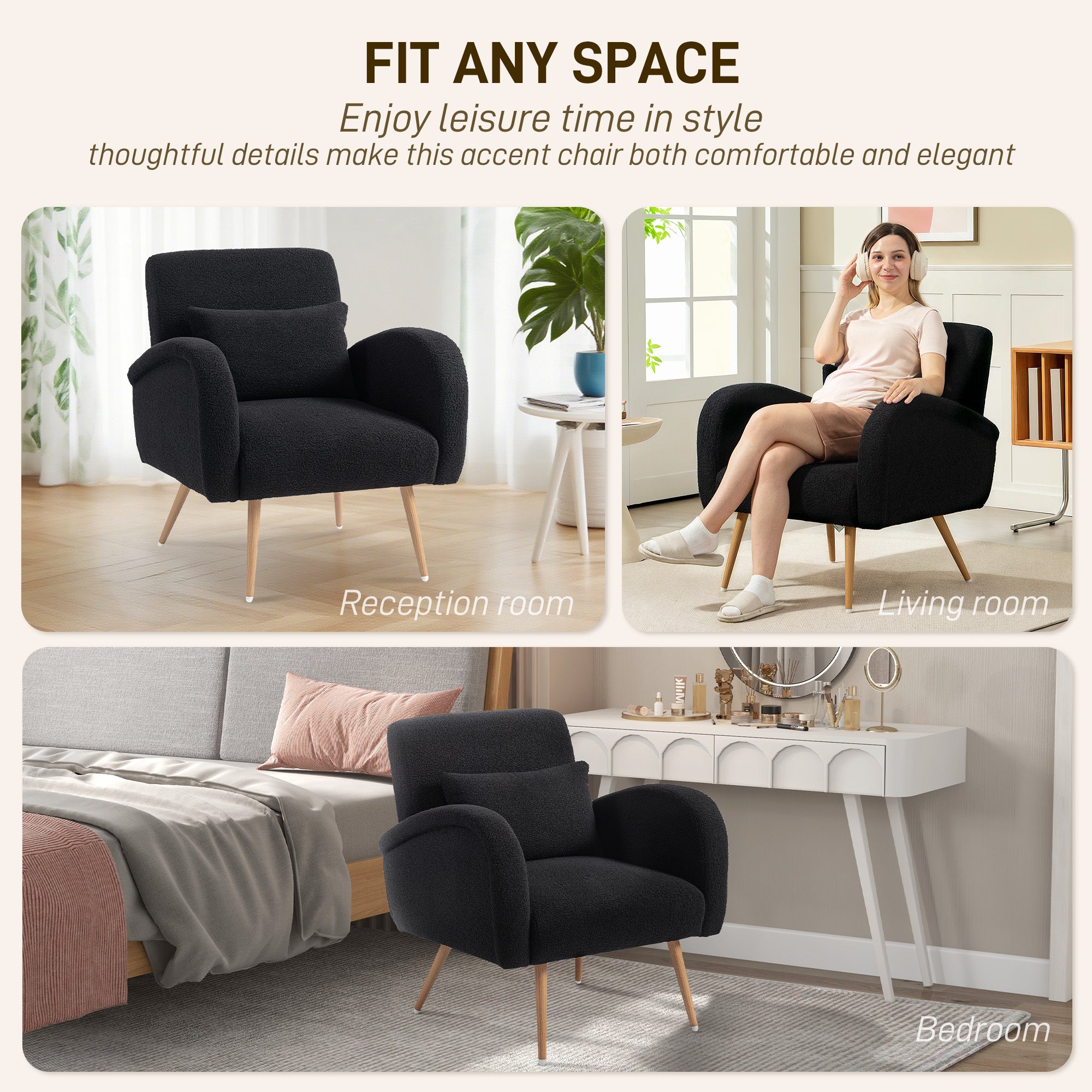 Teddy Fleece Accent Chair - Black