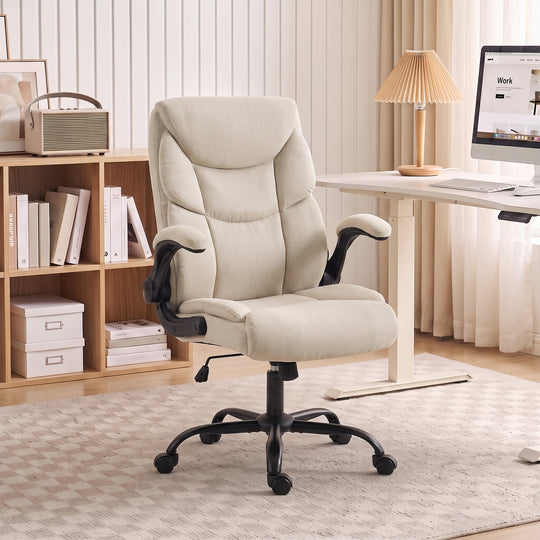 HOMCOM Office Chair, Executive Desk Chair with Flip-up Armrest, Thick Padding, 360 Degree Swivel, Cream White – view 2