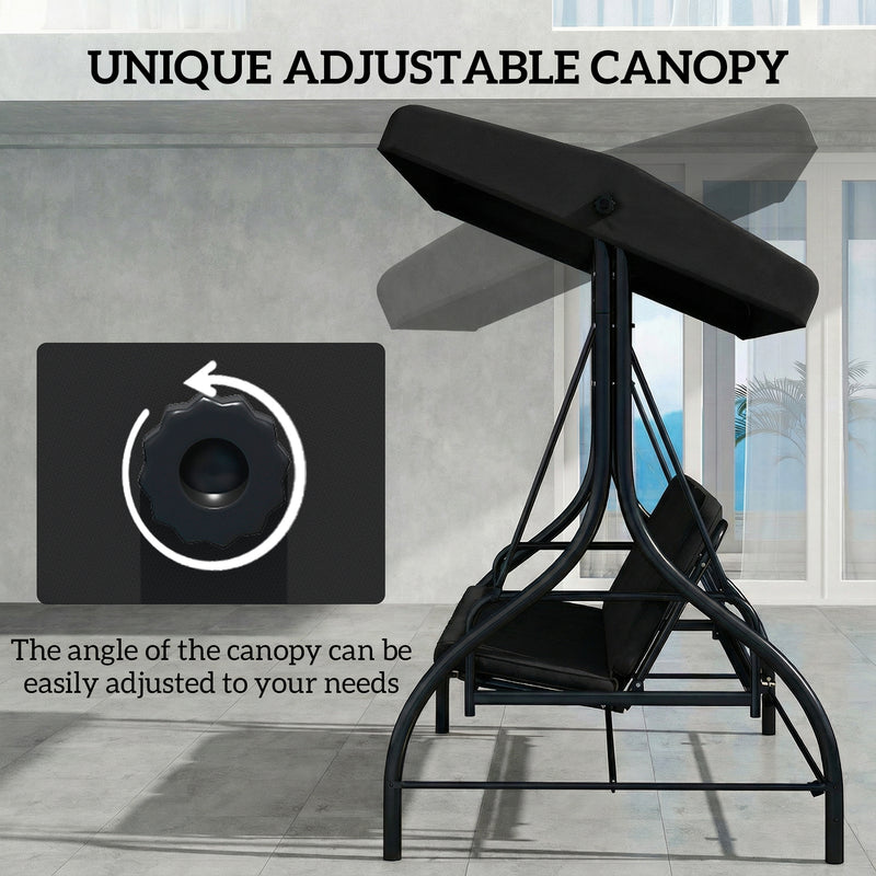 Outsunny 3 Seater Canopy Swing Chair, 2 in 1 Garden Swing Seat Bed, with Adjustable Canopy and Metal Frame, Black – view 4