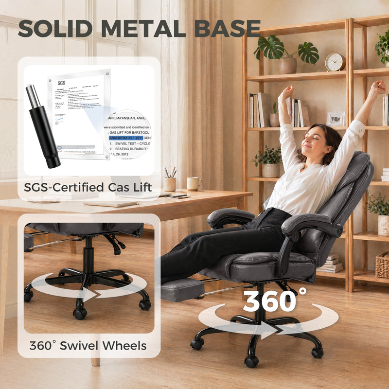HOMCOM Executive Home Office Chair Reclining Function Footrest Computer Desk Chair High Back, Grey – view 8