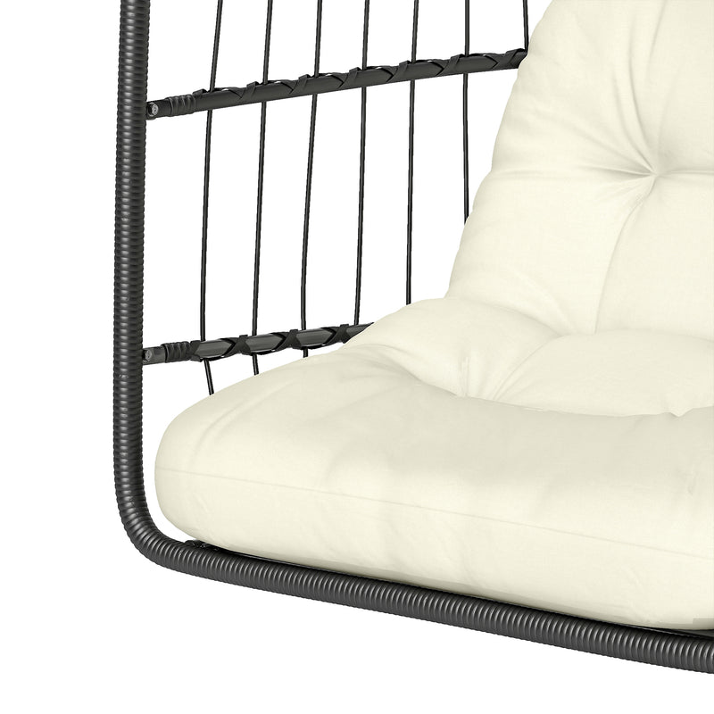 Outsunny Hanging Egg Chair, Indoor Outdoor Hammock Swing Chair with Stand, Safety Strap, Foldable Basket, Black/Cream – view 8