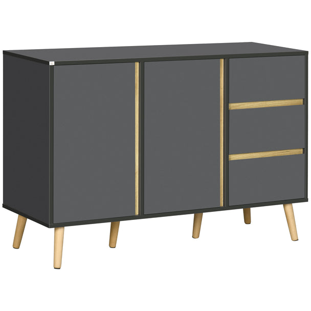 Dark grey 120 cm sideboard with double doors, three drawers and wood-effect accents