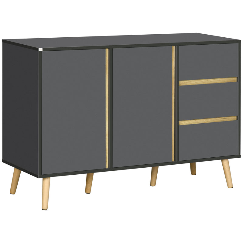 Dark grey 120 cm sideboard with double doors, three drawers and wood-effect accents