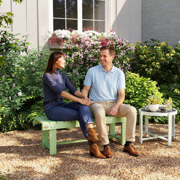Outsunny Wooden Garden Bench, Backless Outdoor Loveseat with Slatted Seat, Light Green – view 2