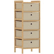 HOMCOM Chest of Drawers, 5 Fabric Drawers Narrow Dresser with Bamboo Frame, Cream White