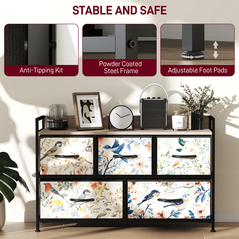 Wide 5-drawer fabric chest of drawers – image 7