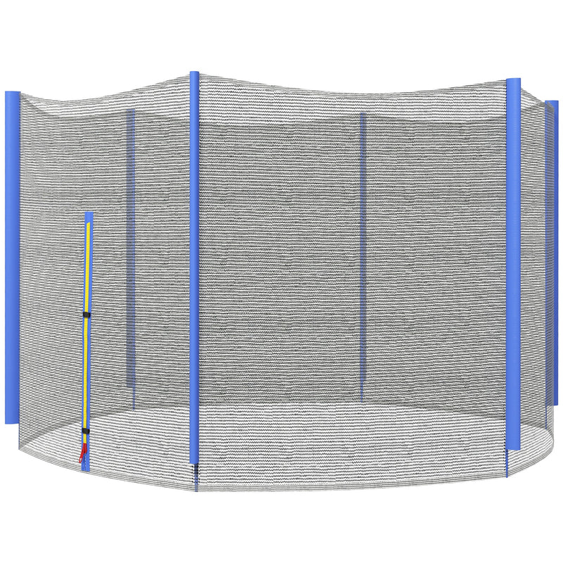 Blue and black 10ft trampoline replacement net with pole covers and zipped entrance