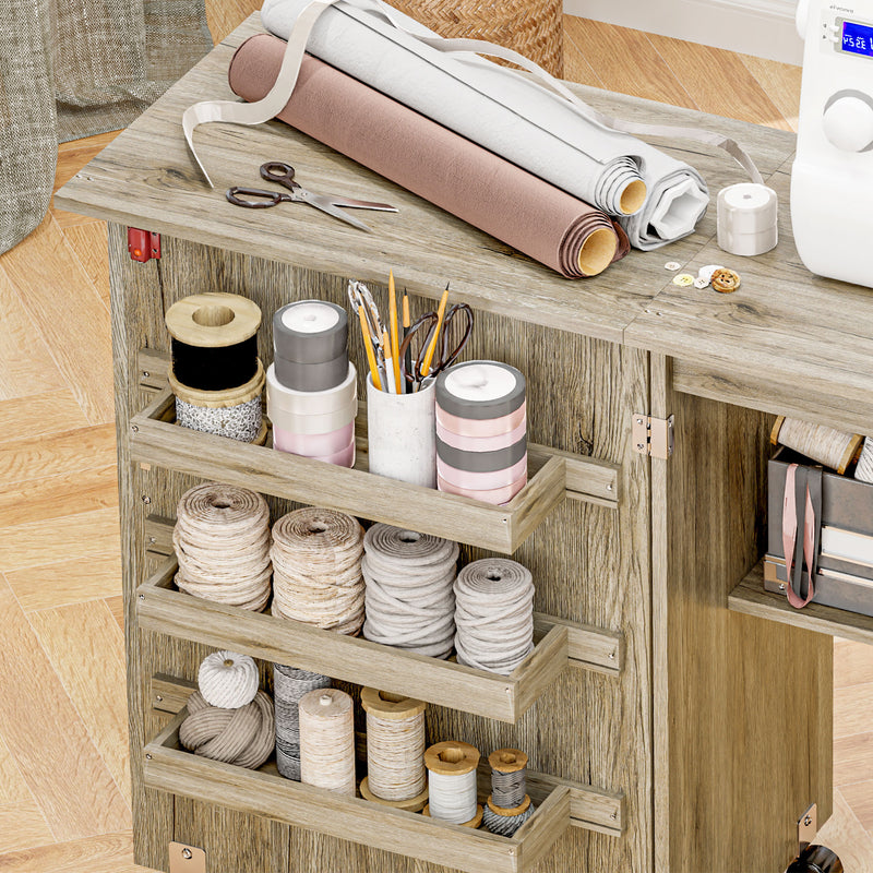 Folding sewing table – grey wood effect – image 9