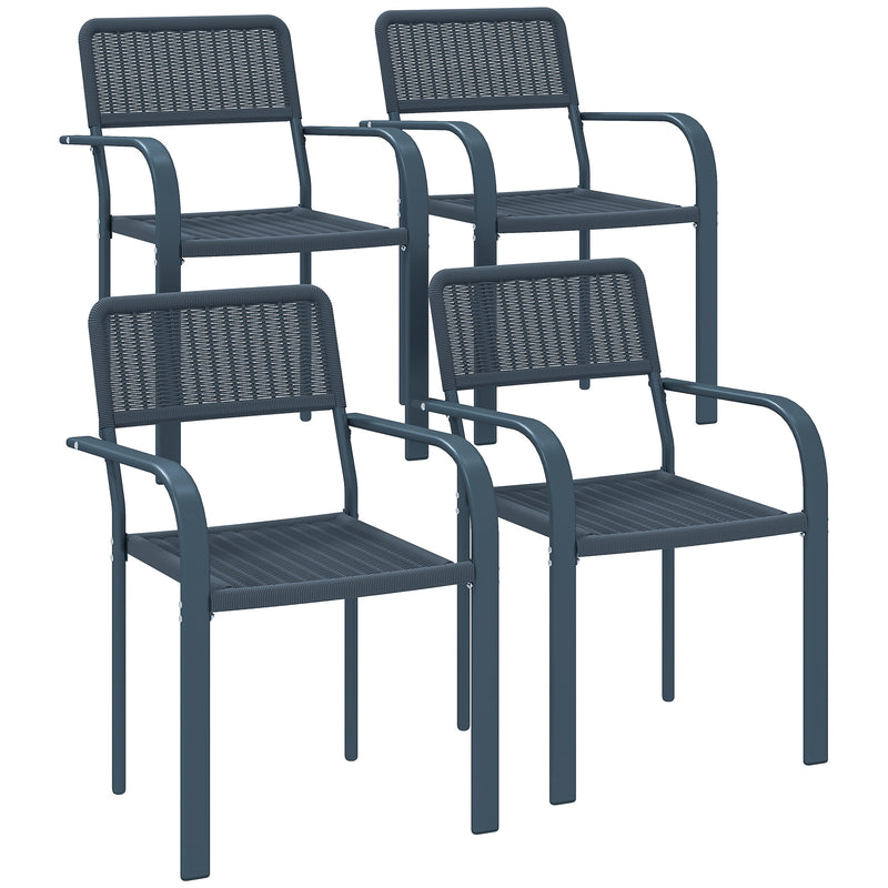 Outsunny Garden Chairs Set of 4, Stackable Rattan Effect Dining Chairs with Armrest, Weather Resistant and Lightweight