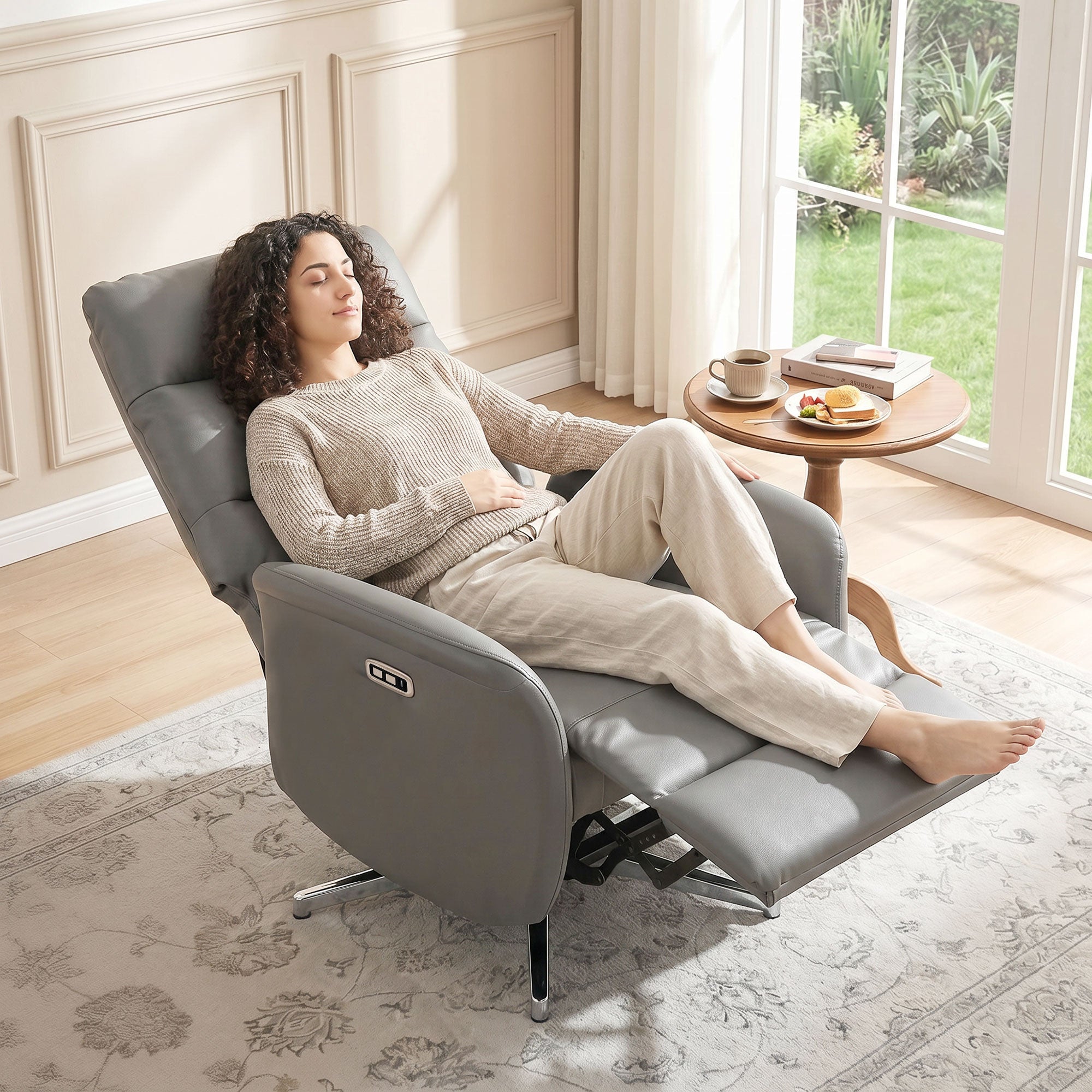 Power Recliner Chair, Swivel Electric Reclining Chair with Type C+USB, Recliner Armchair with Footrest, Dark Grey