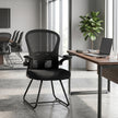 HOMCOM Reception Chair, Conference Meeting Office Chair with Flip-up Armrest, Mesh Backrest, Lumbar Support and Metal – view 2