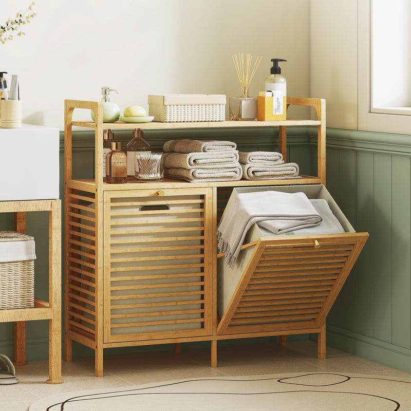 Double tilt-out bamboo laundry cabinet – image 2