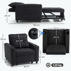 3-in-1 Single Sofa Bed, Convertible Sleeper Chair Bed - Black
