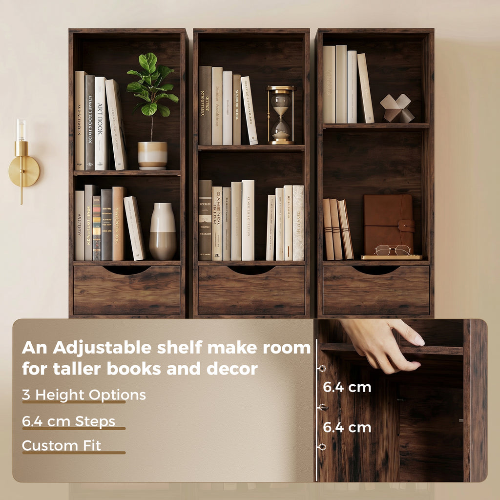 Bookcase with Drawers Adjustable Shelf Bookshelf with 2 Drawers and Cabinet 158 cm Rustic Brown