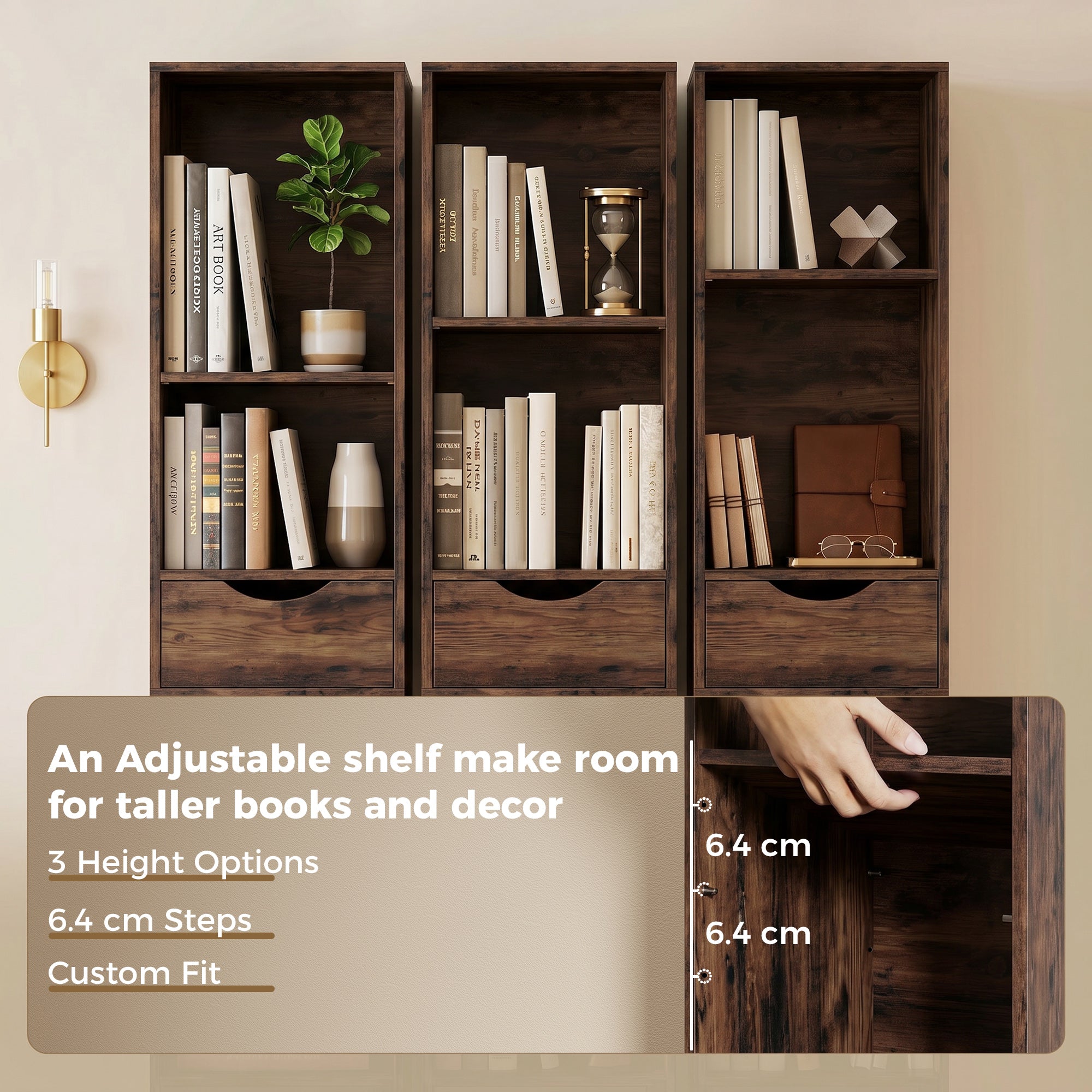 Bookcase with Drawers Adjustable Shelf Bookshelf with 2 Drawers and Cabinet 158 cm Rustic Brown
