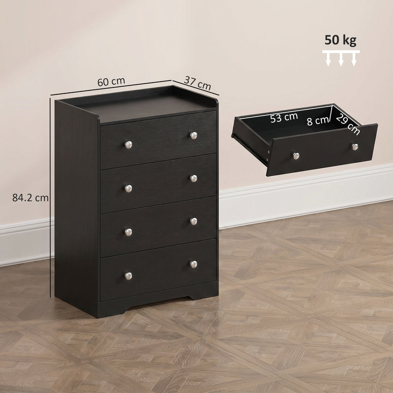 HOMCOM 4 Drawer Chest of Drawers, Modern Dresser for Bedroom, Storage Cabinet for Living Room Entryway, Black Wood – view 3