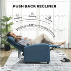 135Â° Push Back Recliner Armchair, with Footrest - Blue