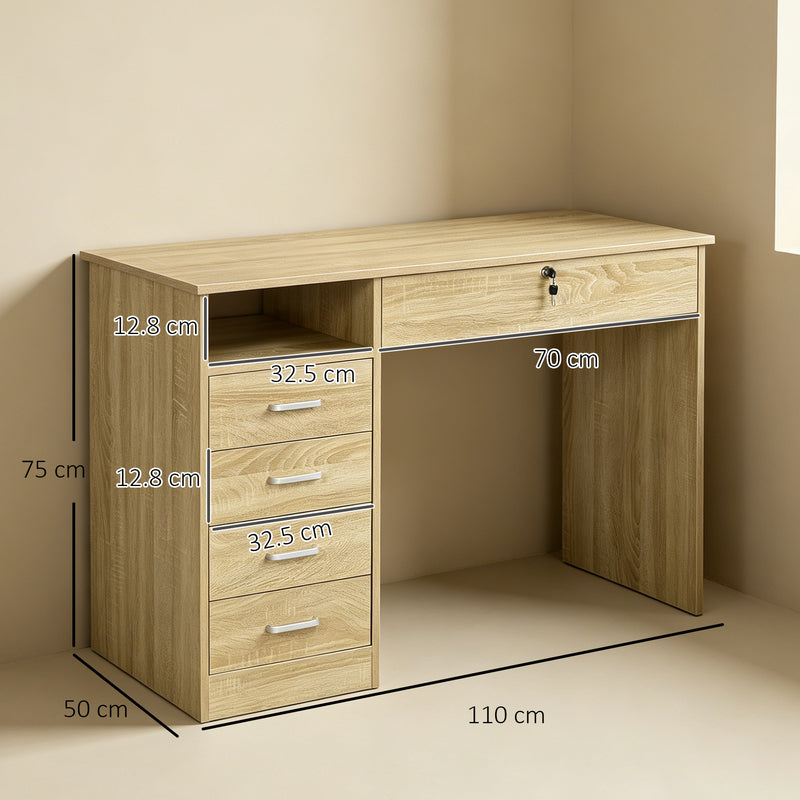 110 cm computer desk with 5 drawers – image 3