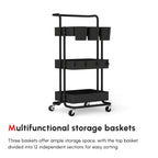HOMCOM Three-Tier Home Trolley, with Handle and Wheels - Black