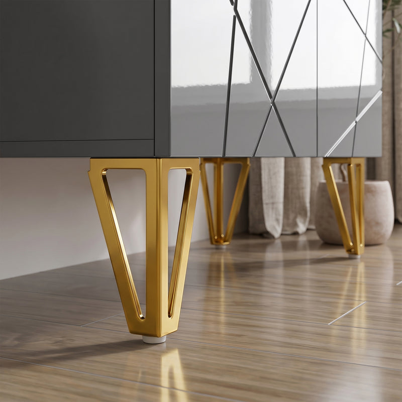 HOMCOM Modern Luxe High Gloss Sideboard, with Hairpin Legs - Grey – view 10