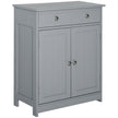 Grey traditional freestanding bathroom storage cabinet with two drawers, cupboard and metal handles