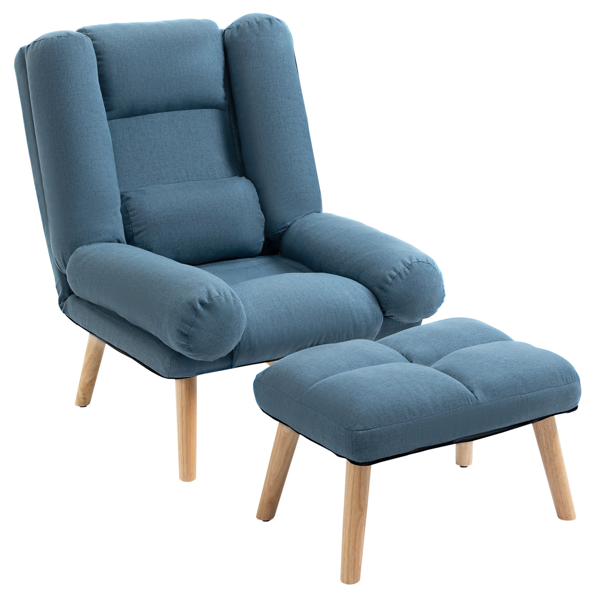3-Position Recliner Chair & Footstool Set – Blue