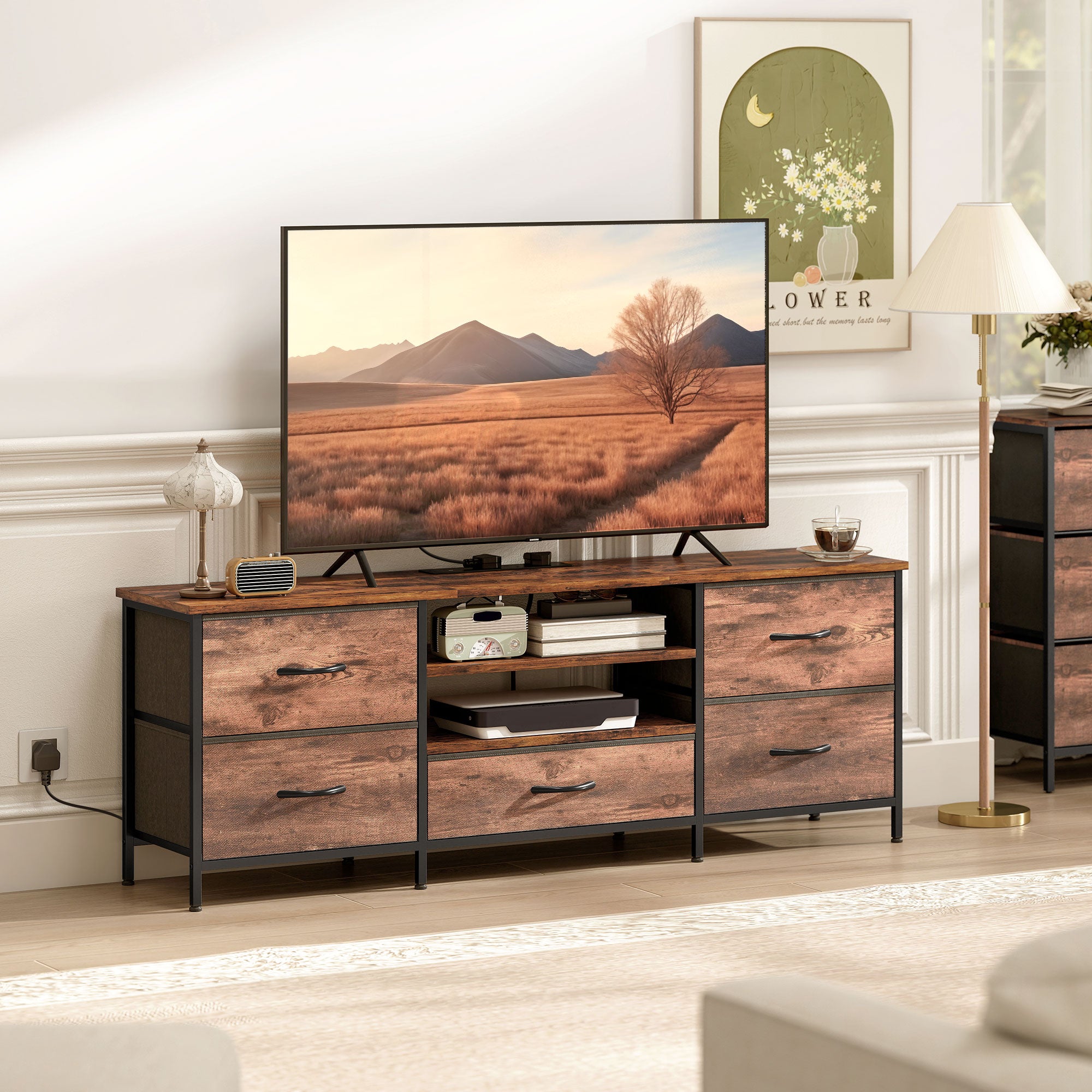 Multi-Storage Industrial TV Stand - Brown/Grey/Black