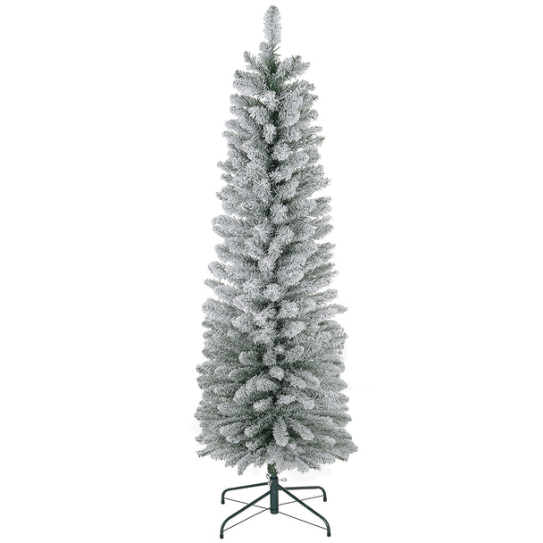 6ft slim pencil Christmas tree with white snowy tips