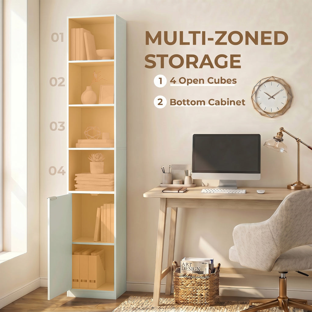 Bookcase Adjustable Shelf Bookshelf Anti-Tip Hardware 6-Tier Storage Cabinet Light Green