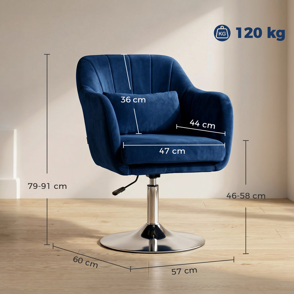 Retro Velvet Swivel Tub Chair with Steel Frame, Cushion Seat, Dark Blue