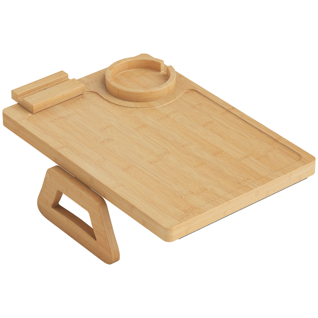 Anti-Slip Sofa Armrest Tray, Bamboo Sofa Arm Tray with 360Â° Phone Holder and Removable Cup Holder, Natural