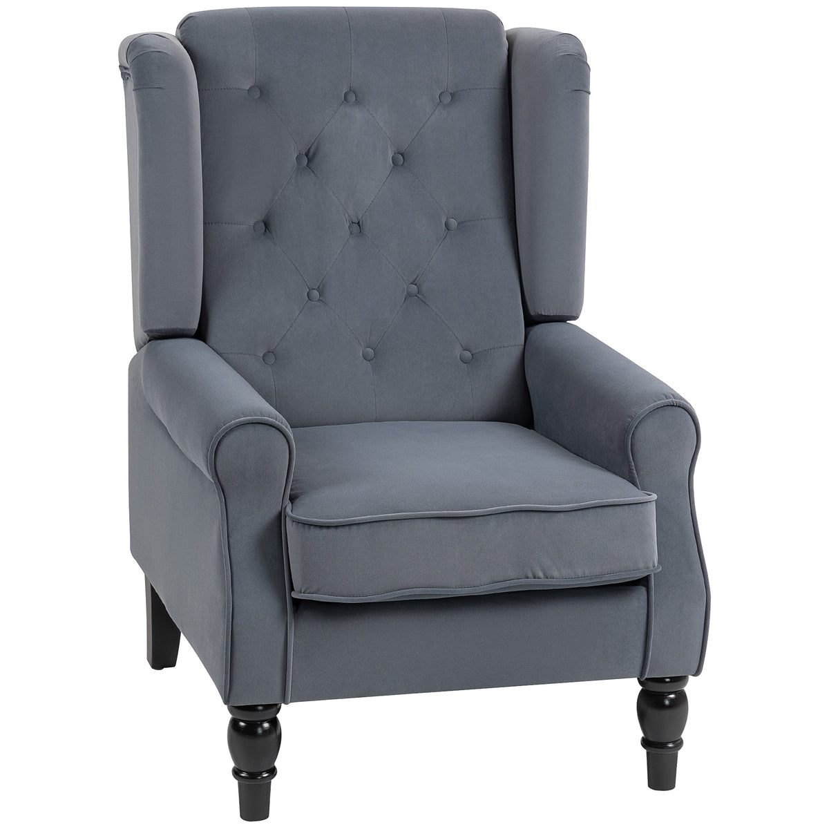 Velvet Tufted Wingback Accent Chair – Grey