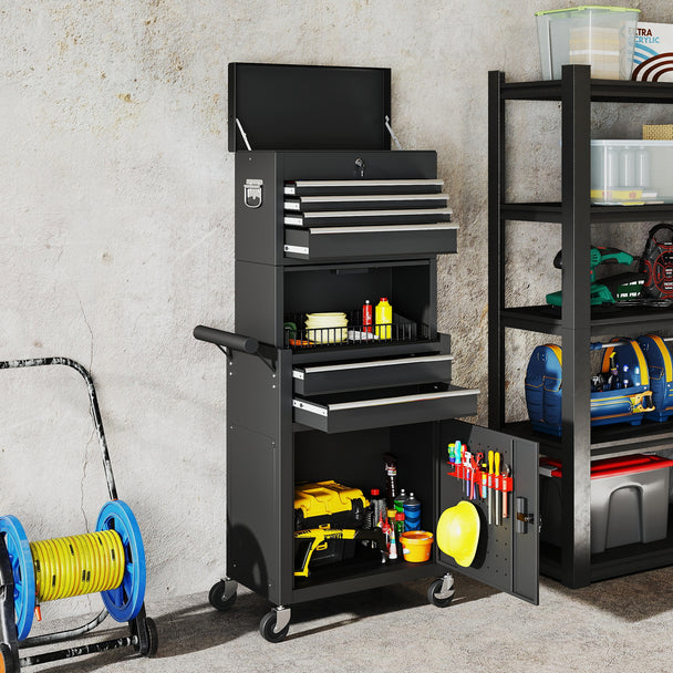 Three-Part Locking Steel Tool Chest on Wheels – Black – image 2 of 9