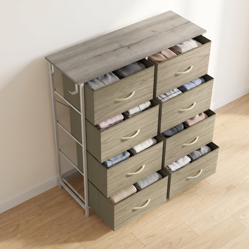 HOMCOM Chest of Drawers, Dresser for Bedroom with 8 Fabric Drawers, Tall Storage Unit w/ Side Storage Bag, Natural Wood – view 8