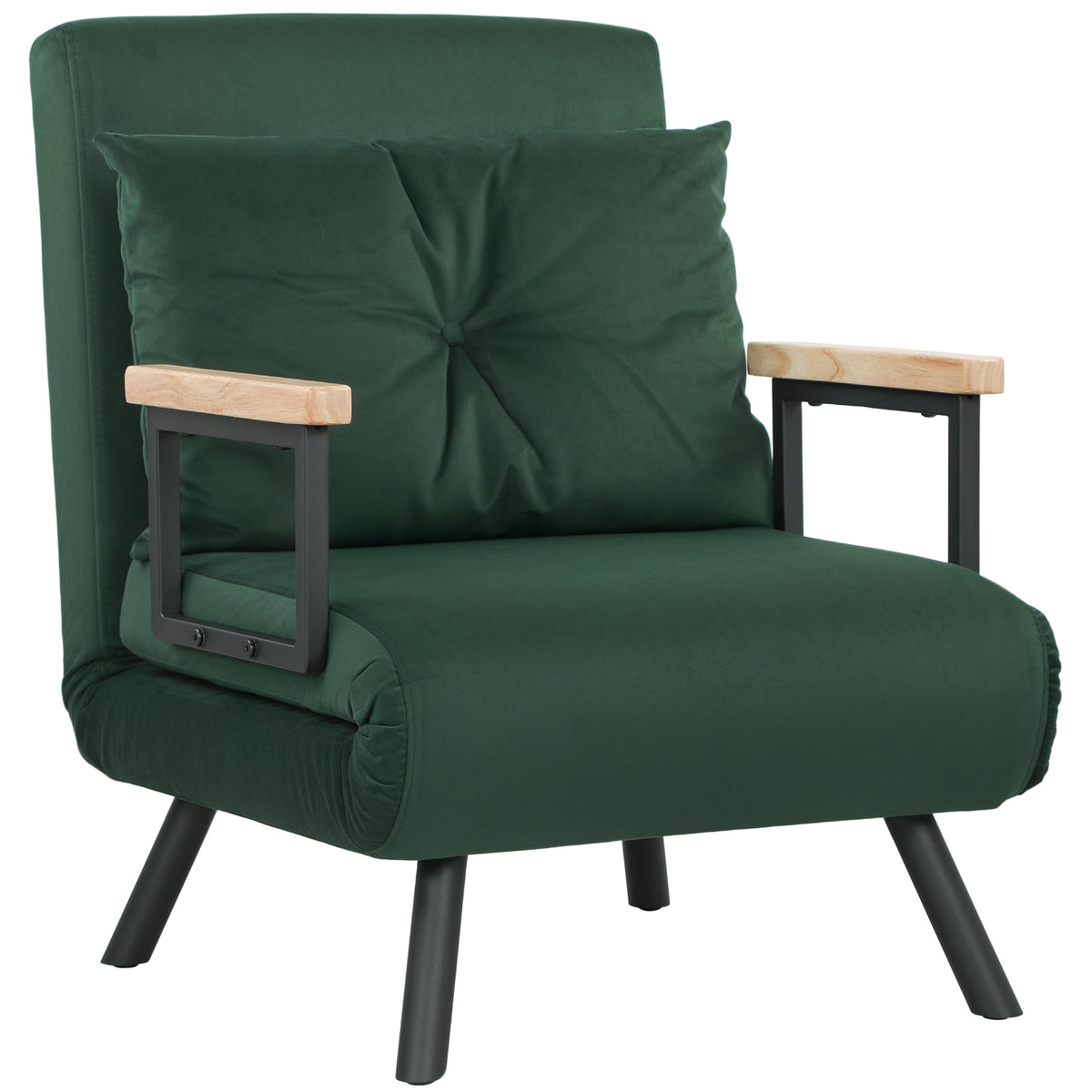 4-in-1 Velvet Chair Bed with 5-Position Backrest – Green