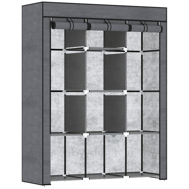 Dark grey 125 cm fabric wardrobe with two hanging rails and central shelves