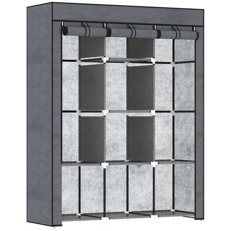 Dark grey 125 cm fabric wardrobe with two hanging rails and central shelves