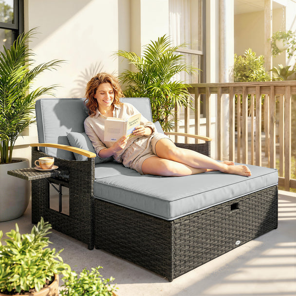 Rattan storage daybed, grey – image 2