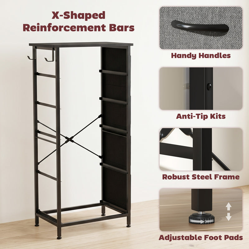 HOMCOM Chest of Drawers, Dresser with 5 Fabric Drawers, Tall Storage Unit with 4 Pockets and 2 Hooks Steel Frame – view 7