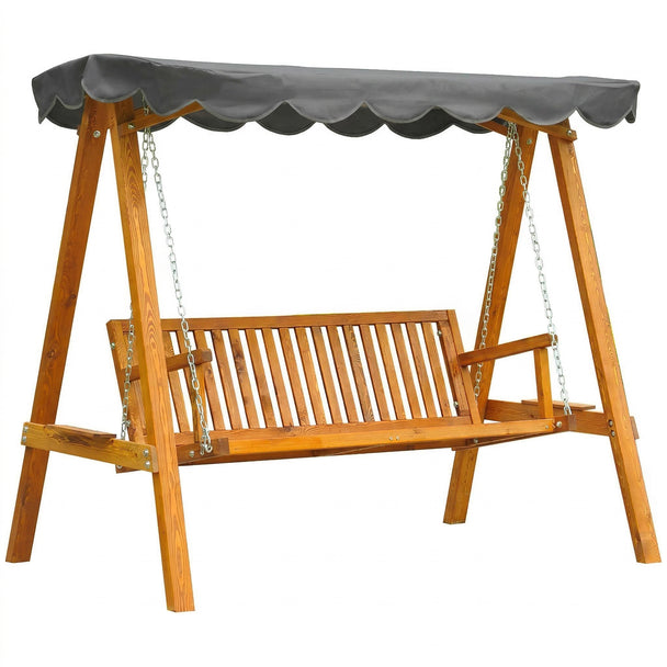 Outsunny 3 Seater Garden Swing Seat with Canopy, Wooden Swing Chair, Outdoor Hammock Bench for Balcony Patio Porch