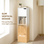 Narrow Bookcase, 4-Tier Bookshelf, Storage Cabinet with doors for Living Room, Bedroom, White
