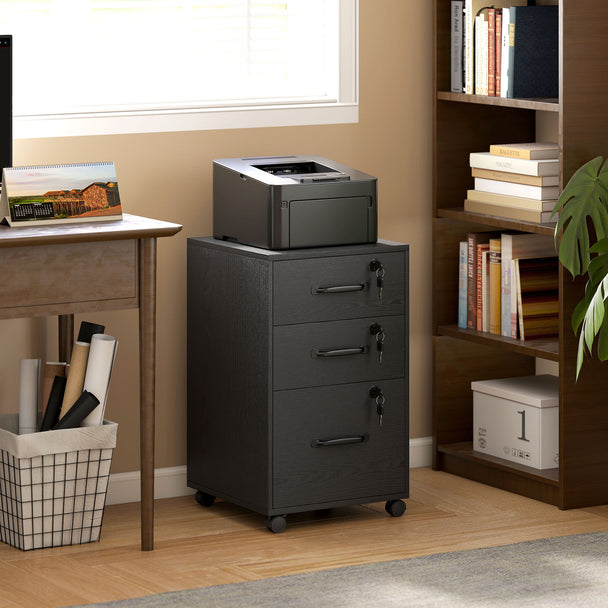 HOMCOM Three Drawer Wood-Effect Filing Cabinet - Black – view 2