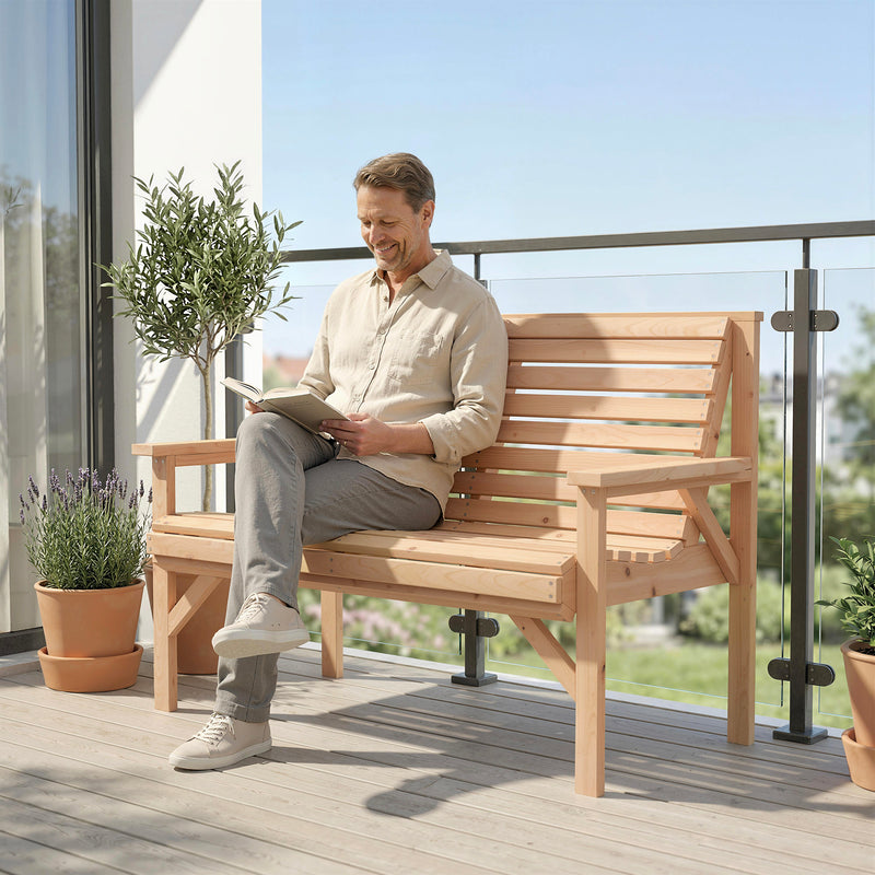 Outsunny 2 Seater Wooden Garden Bench, Slatted Patio Bench with Armrest and Backrest, Outdoor Furniture for Indoor – view 9