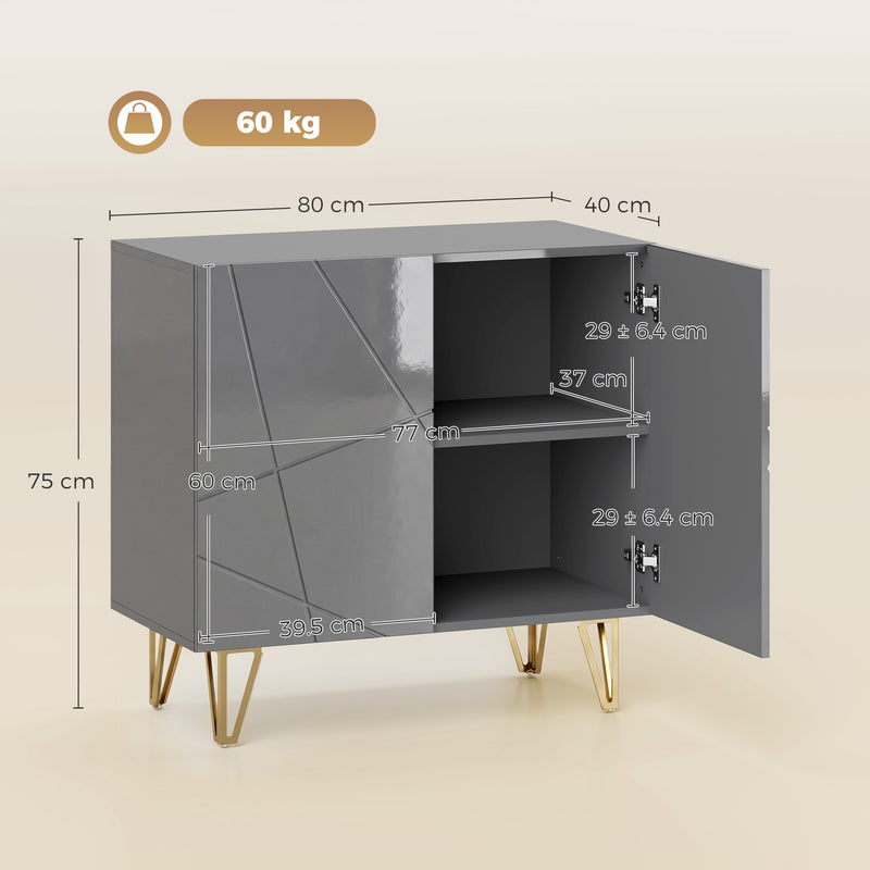 HOMCOM Modern Luxe High Gloss Sideboard, with Hairpin Legs - Grey – view 3
