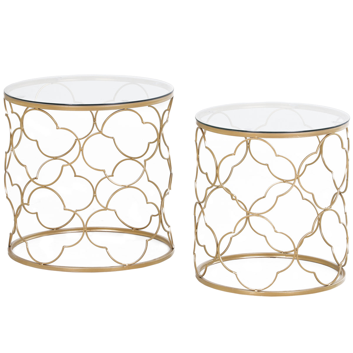 Set of 2 Round Glass Nesting Side Tables – Gold Tone