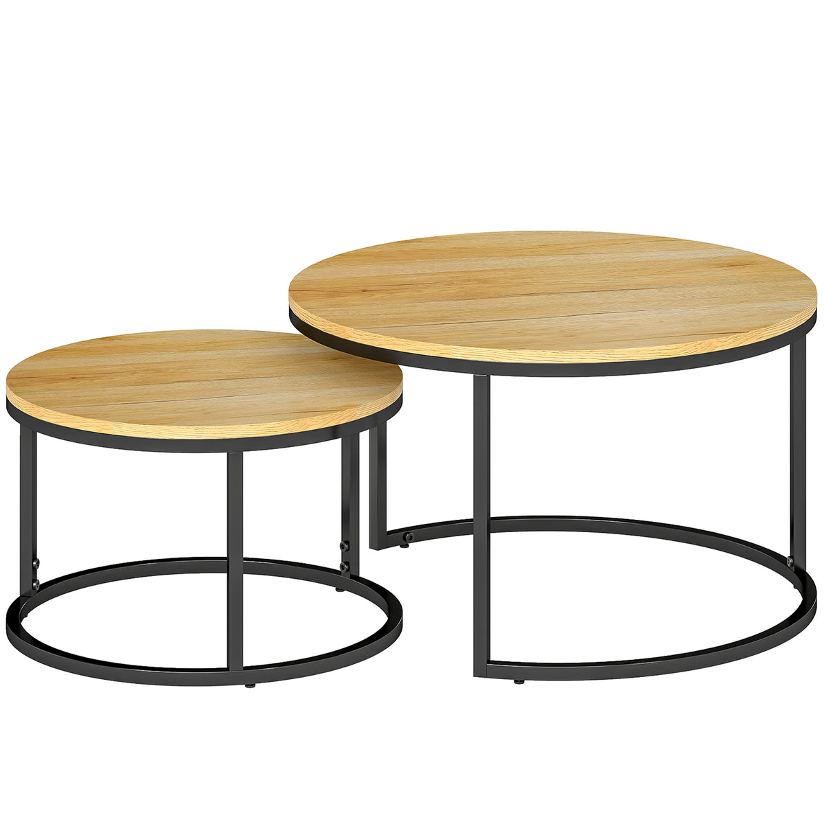 Set of 2 Round Wood-Effect Nesting Coffee Tables – Natural