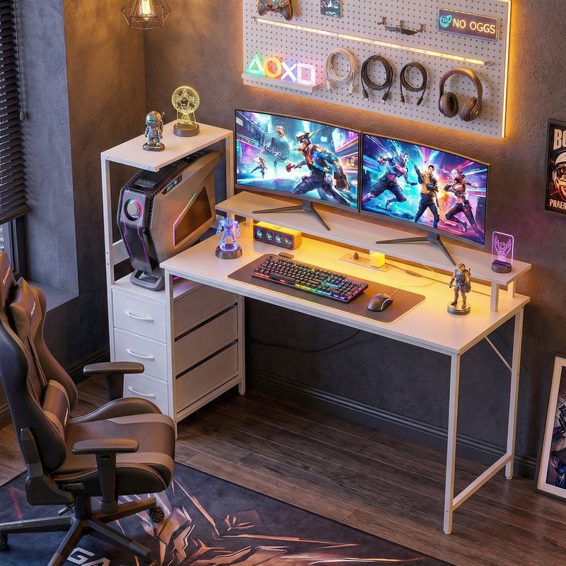 HOMCOM 147cm Gaming Desk with Charging Station and Monitor Stand, Computer Table for Home Office with RGB Lights, White – view 10