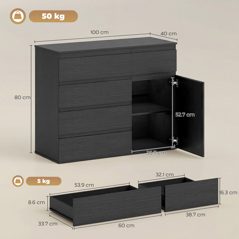 HOMCOM Modern Chest Of Drawers, 5 Drawer Dresser with Adjustable Shelf, Soft-Close Door, Black – view 3
