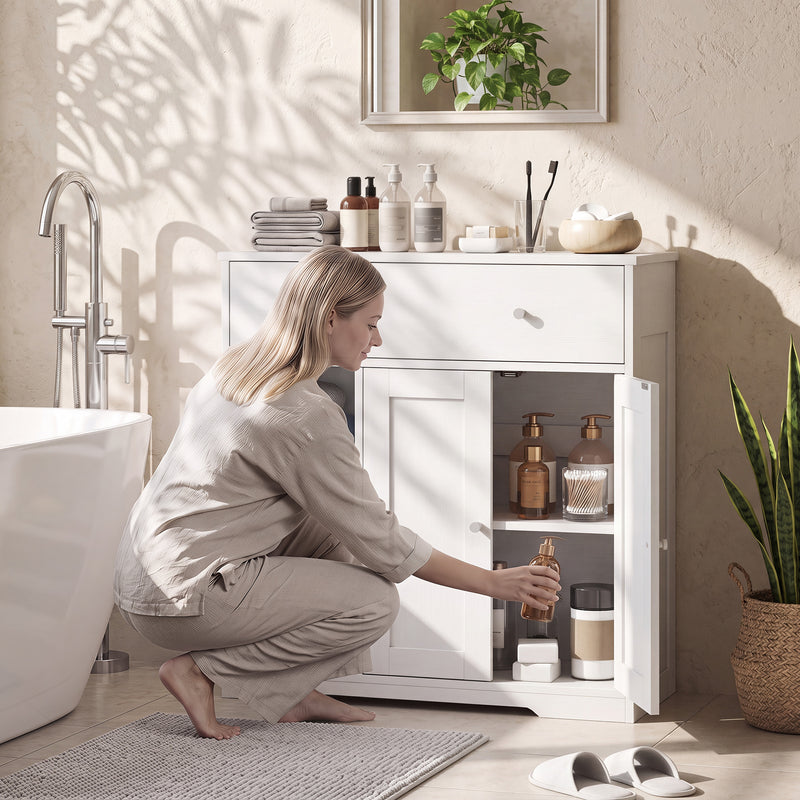 HOMCOM Bathroom Floor Cabinet, Freestanding Bathroom Cabinet with Drawer, Door, Open Shelves, White – view 8