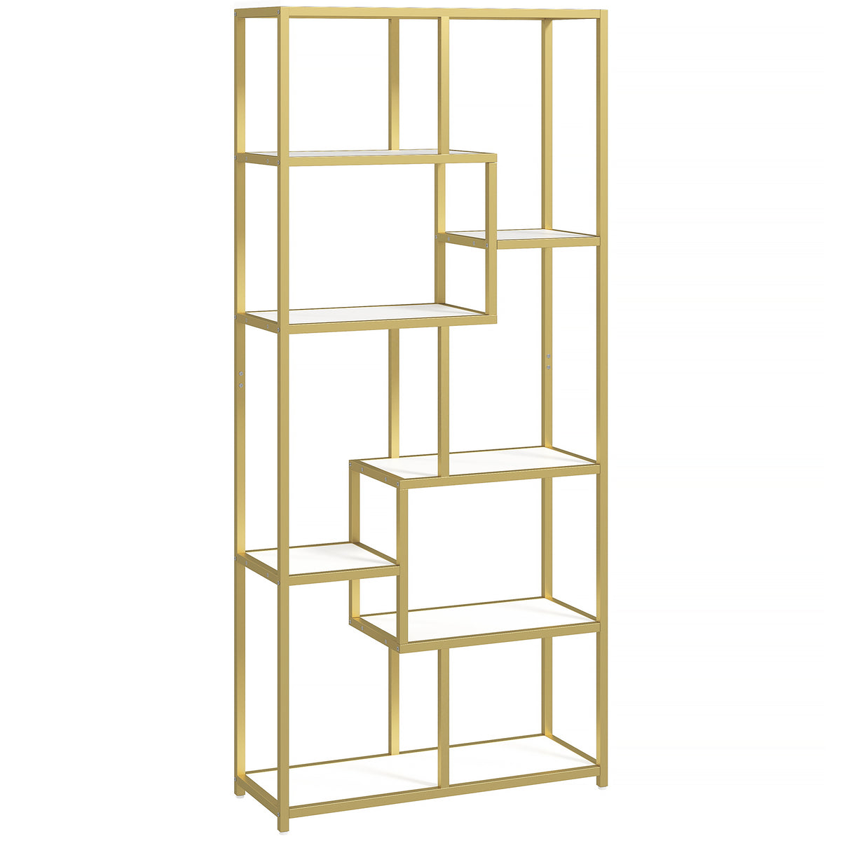 180 cm 7-Tier Geometric Bookcase – White & Gold